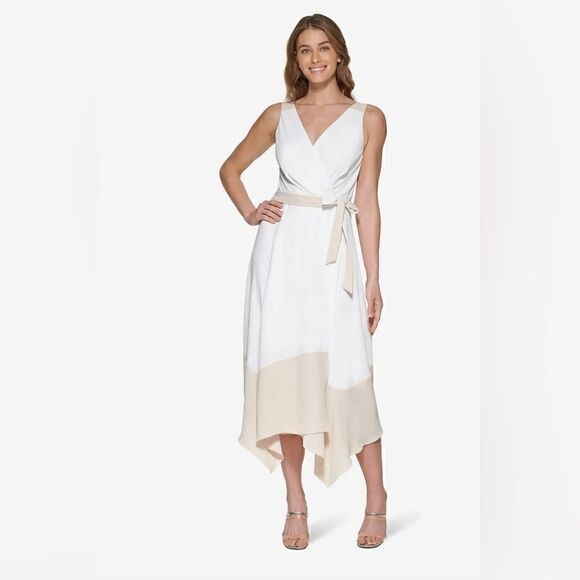 Dkny Womens Dress Size Colorblocked Faux-Wrap Dress - Picture 1 of 13